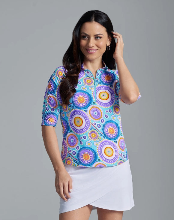 Ibkul Leona Seafoam Ruched Sleeve